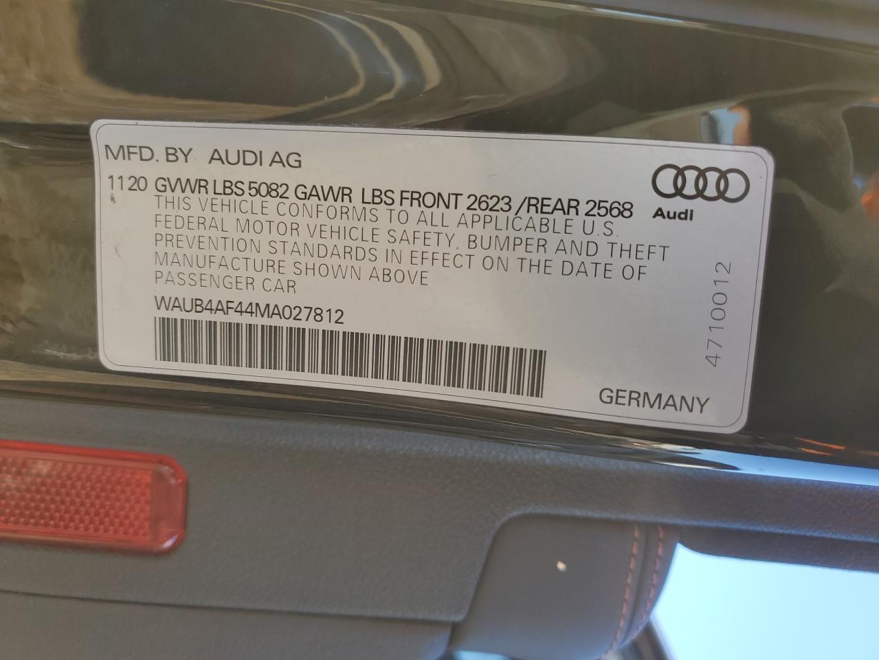 2021 Audi RS4 VIN WAUB4AF44MA027812 Copart auction photo, front end / minor dent/scratches damage thumbnail 12
