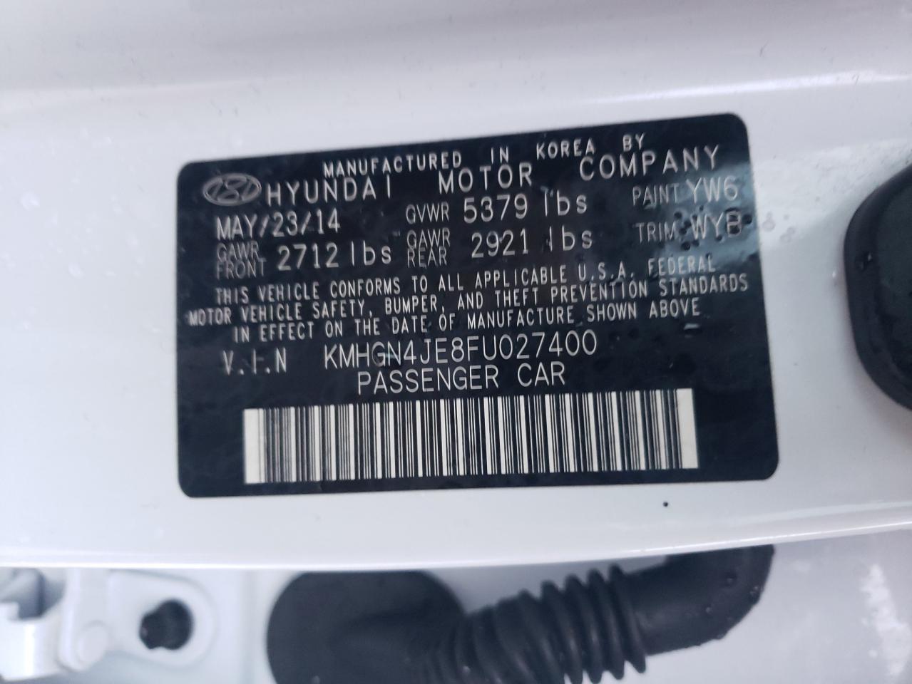 2015 Hyundai Genesis VIN KMHGN4JE8FU027400 Copart auction photo, front end damage thumbnail 12