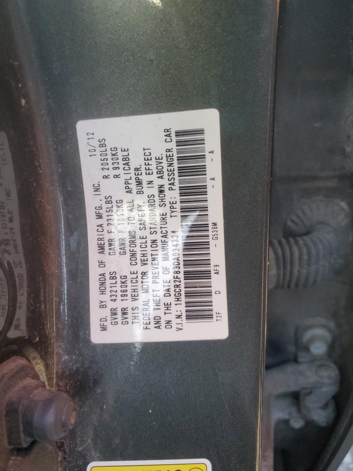 2013 Honda Accord VIN 1HGCR2F83DA034334 Copart auction photo, all over damage thumbnail 12