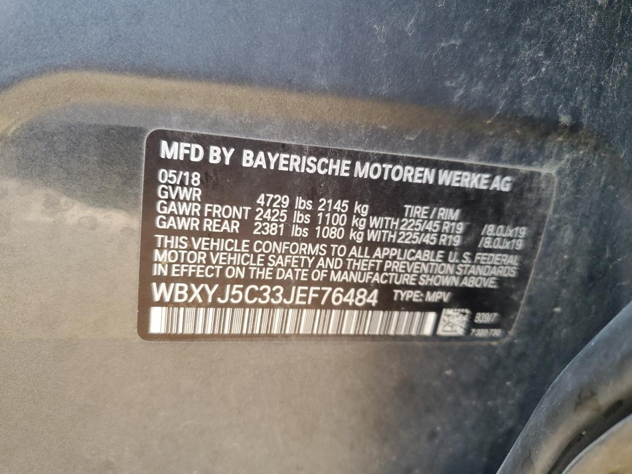 2018 BMW X2 VIN WBXYJ5C33JEF76484 Copart auction photo, front end damage thumbnail 15