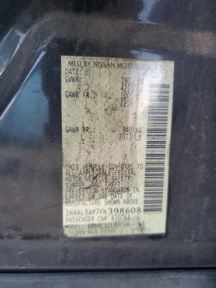 2015 Nissan Altima VIN 1N4AL3AP7FN398608 Copart auction photo, all over damage thumbnail 12