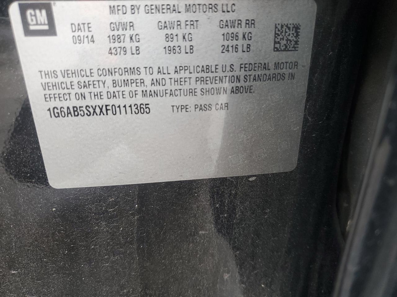 2015 Cadillac ATS VIN 1G6AB5SXXF0111365 Copart auction photo, front end damage thumbnail 13
