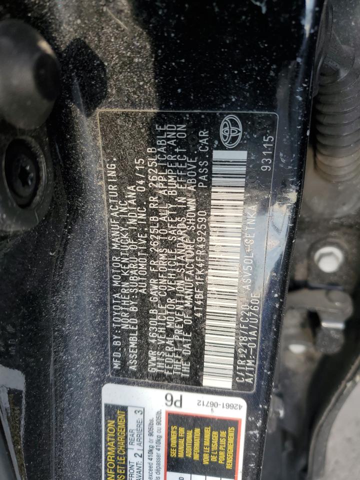 2015 Toyota Camry VIN 4T4BF1FK4FR492590 Copart auction photo, side damage thumbnail 12