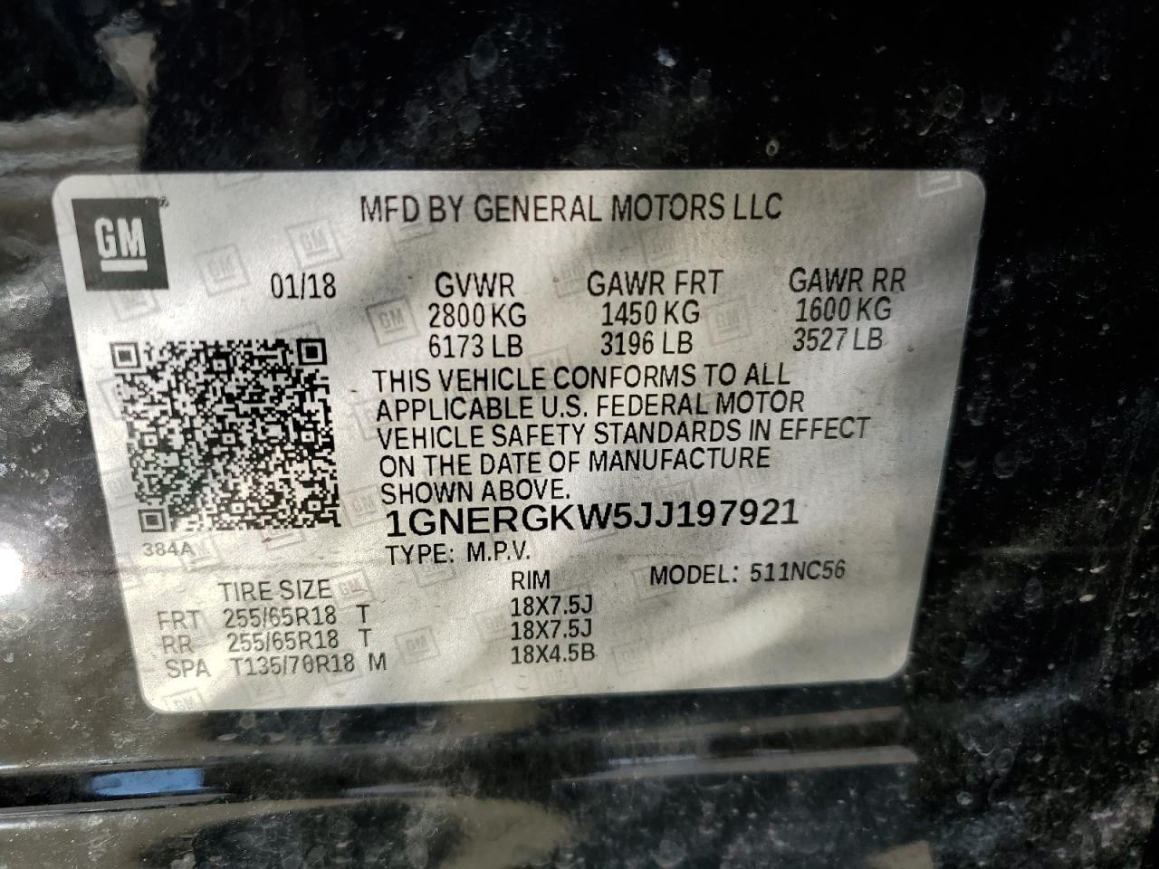 2018 Chevrolet Traverse VIN 1GNERGKW5JJ197921 Copart auction photo, front end / minor dent/scratches damage thumbnail 15