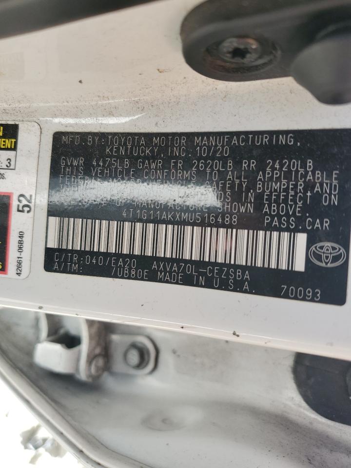 2021 Toyota Camry VIN 4T1G11AKXMU516488 Copart auction photo, front end / rear end damage thumbnail 12
