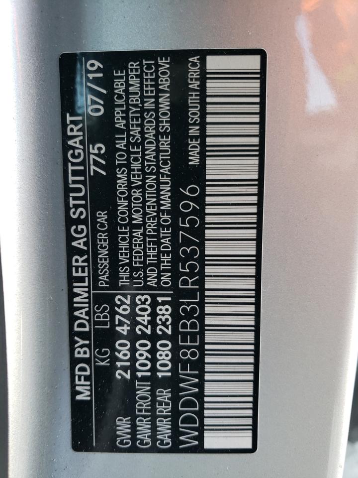 2020 Mercedes-Benz C-klasse VIN WDDWF8EB3LR537596 Copart auction photo, front end / side damage thumbnail 12