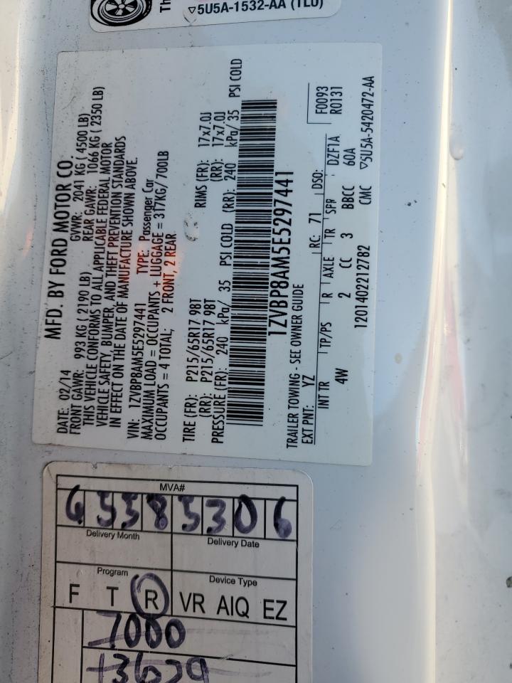 2014 Ford Mustang VIN 1ZVBP8AM5E5297441 Copart auction photo, side / front end damage thumbnail 12