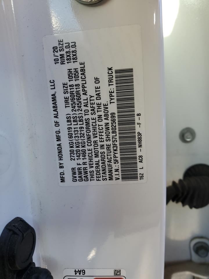2020 Honda Ridgeline VIN 5FPYK3F57LB025699 Copart auction photo, burn damage thumbnail 12