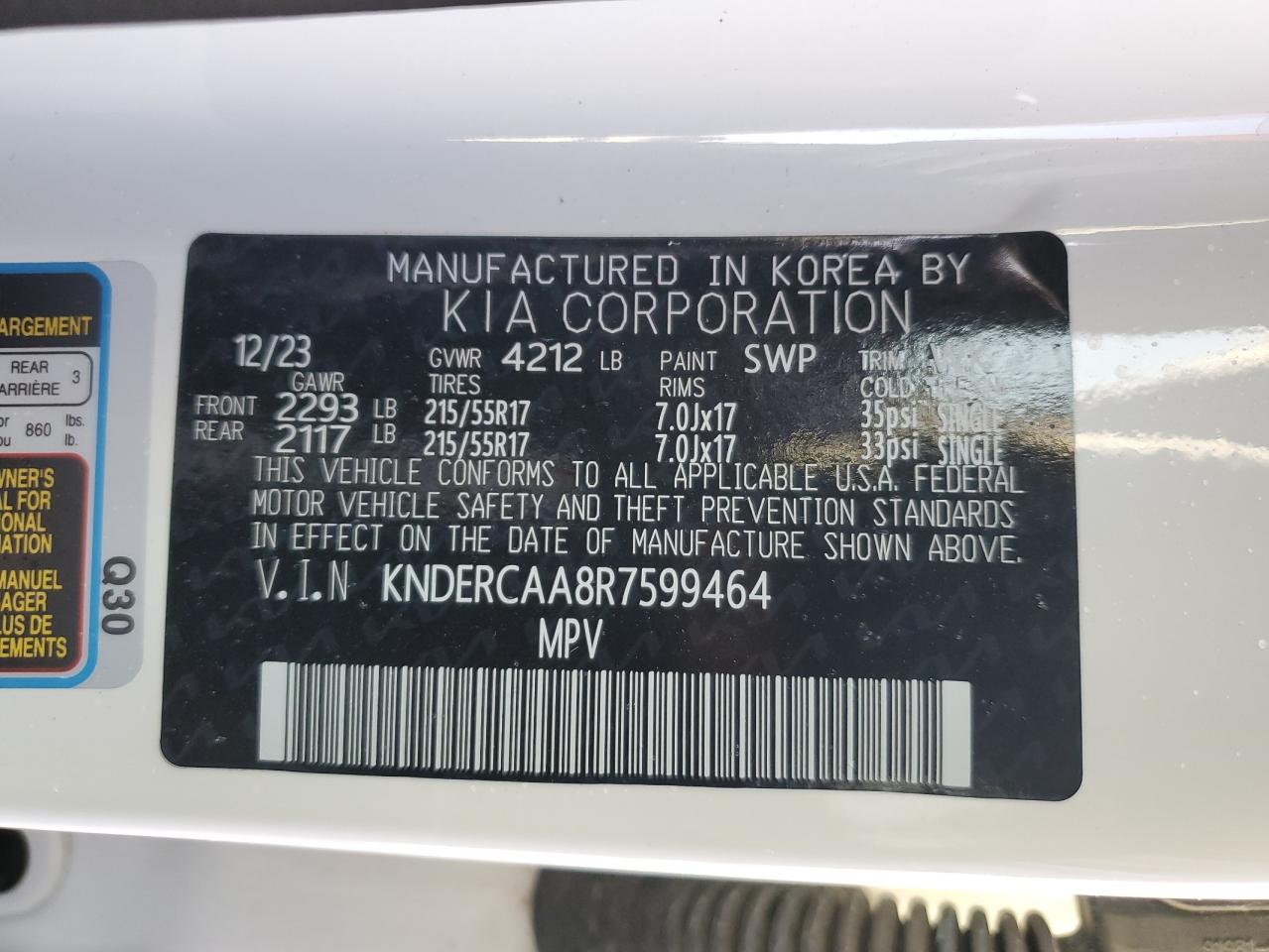 2024 KIA Seltos VIN KNDERCAA8R7599464 Copart auction photo, front end damage thumbnail 13