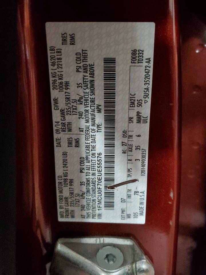 2014 Ford Escape VIN 1FMCU0F70EUE55576 Copart auction photo, front end damage thumbnail 13