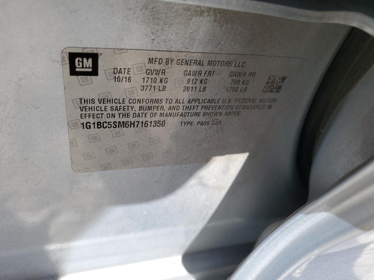 2017 Chevrolet Cruze VIN 1G1BC5SM6H7161350 Copart auction photo, front end / side damage thumbnail 12