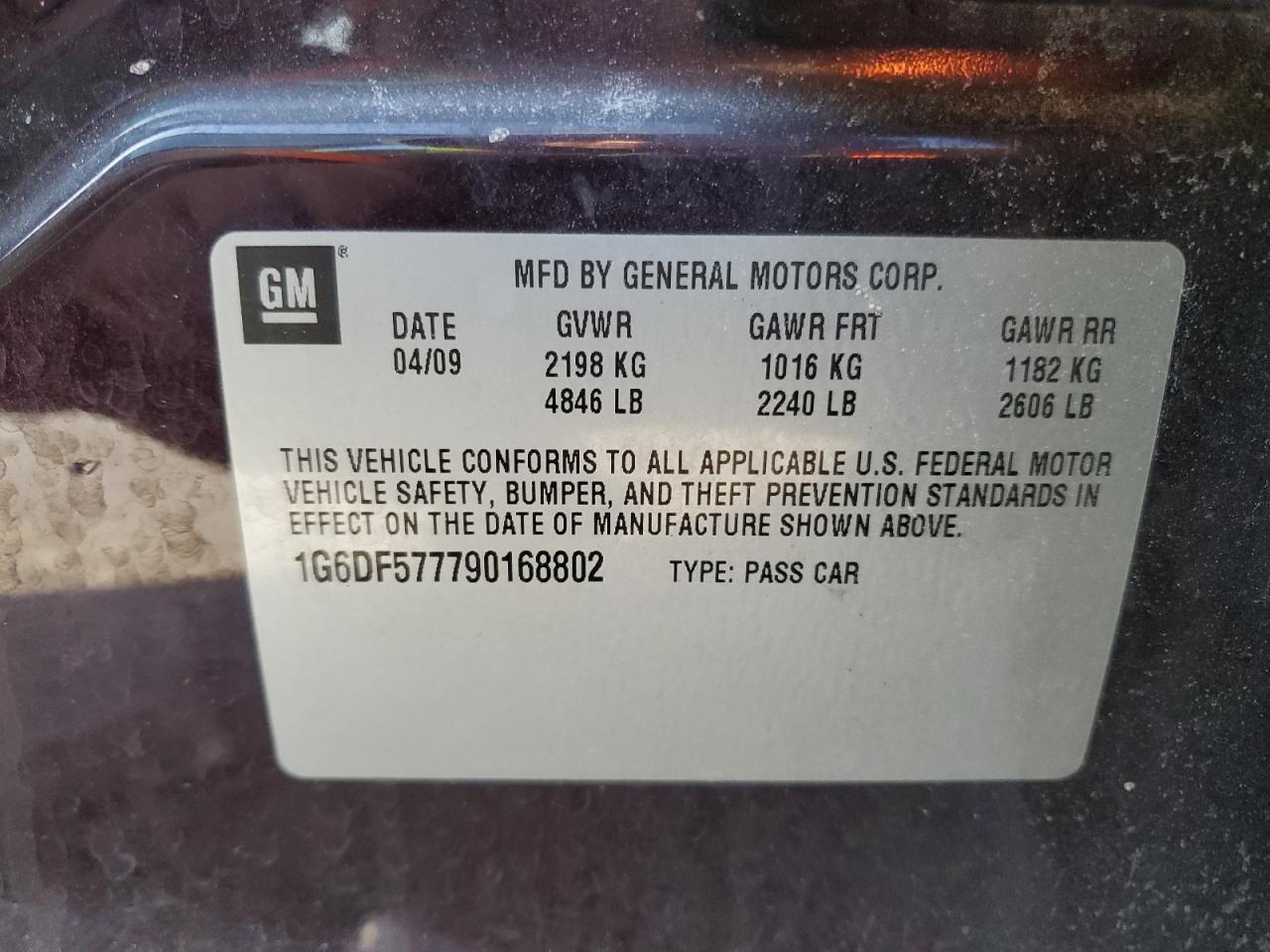 2009 Cadillac CTS VIN 1G6DF577790168802 Copart auction photo, front end damage thumbnail 12