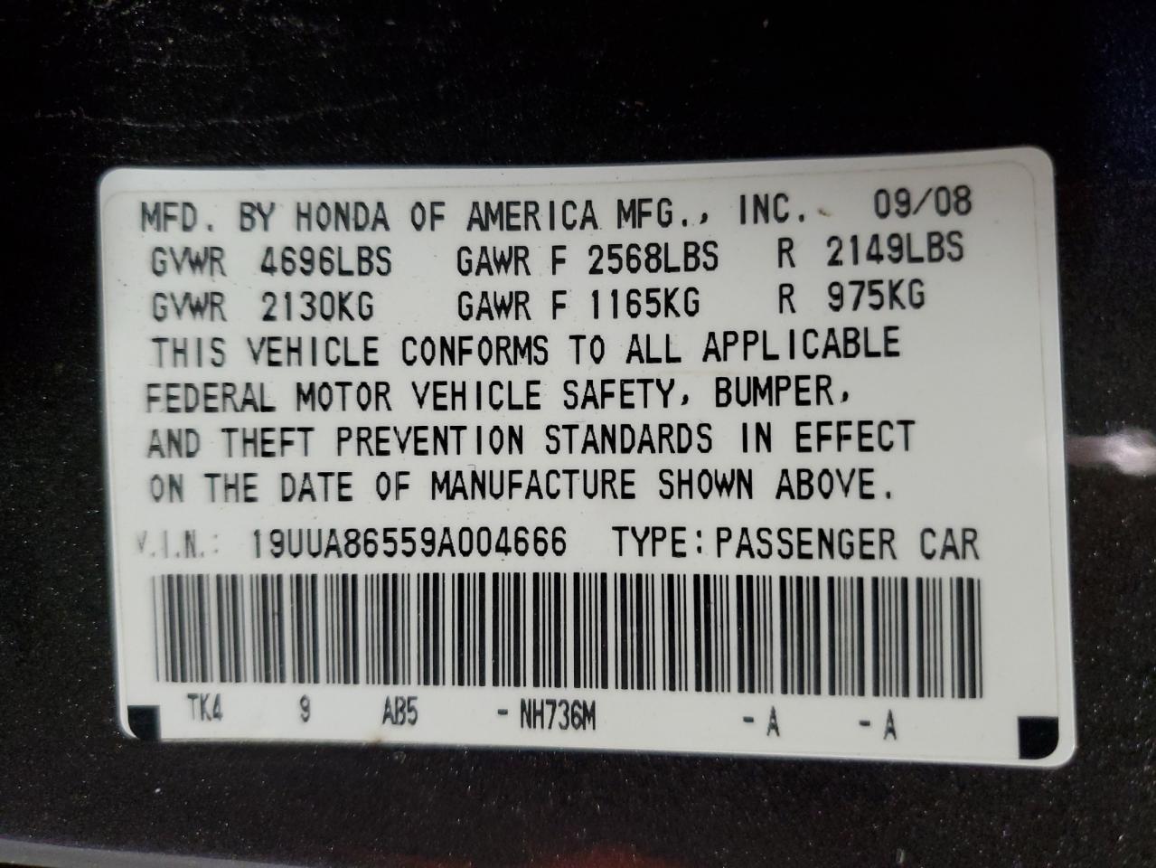 2009 Acura TL VIN 19UUA86559A004666 Copart auction photo, all over / stripped damage thumbnail 13