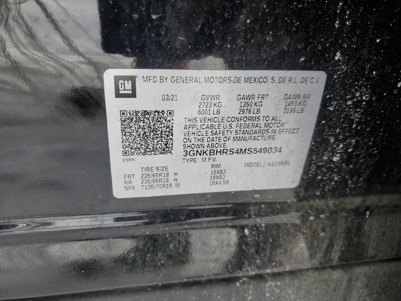 2021 Chevrolet Blazer VIN 3GNKBHRS4MS549034 Copart auction photo, side damage thumbnail 13