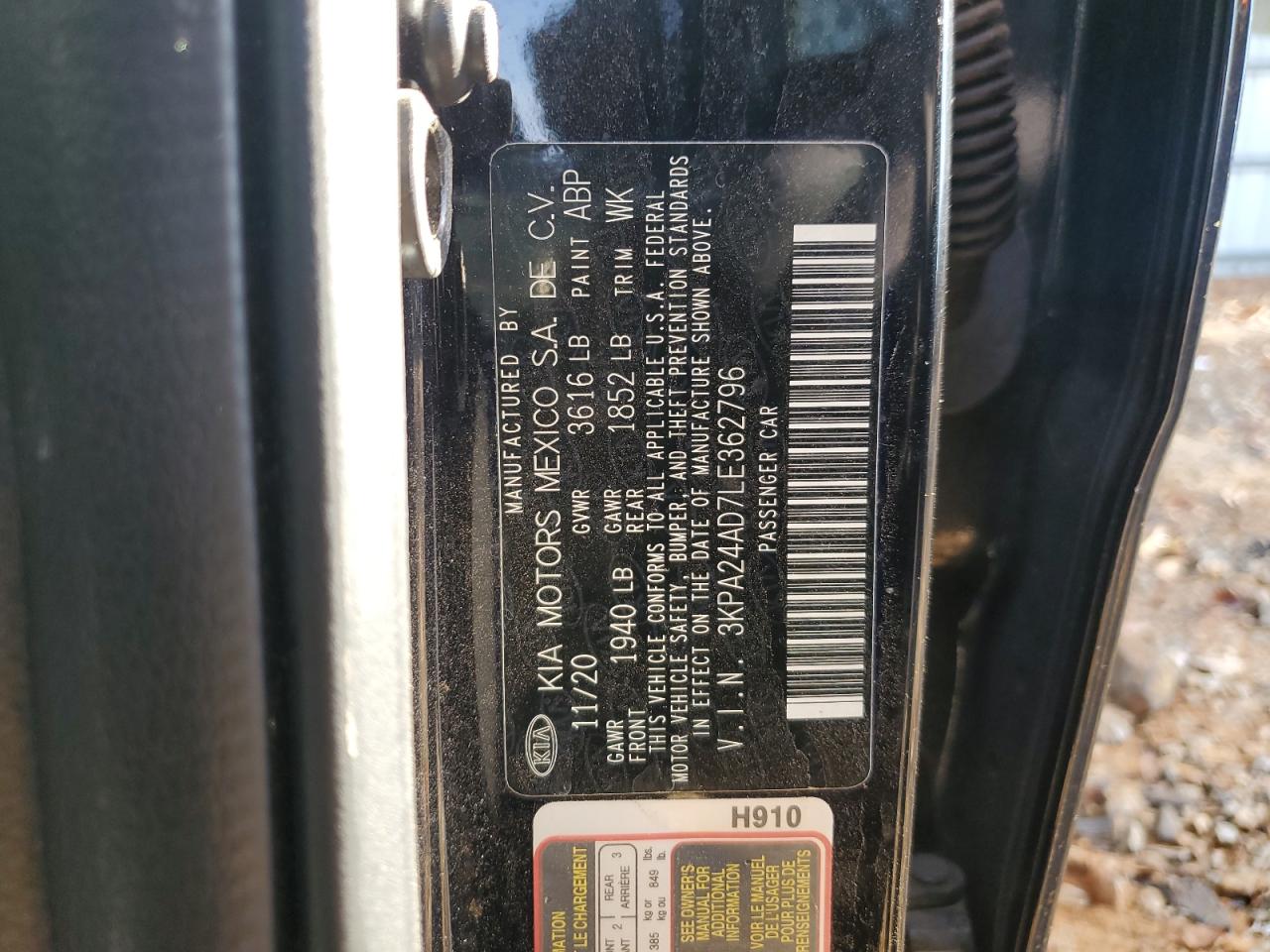 2020 KIA Rio VIN 3KPA24AD7LE362796 Copart auction photo, front end damage thumbnail 14