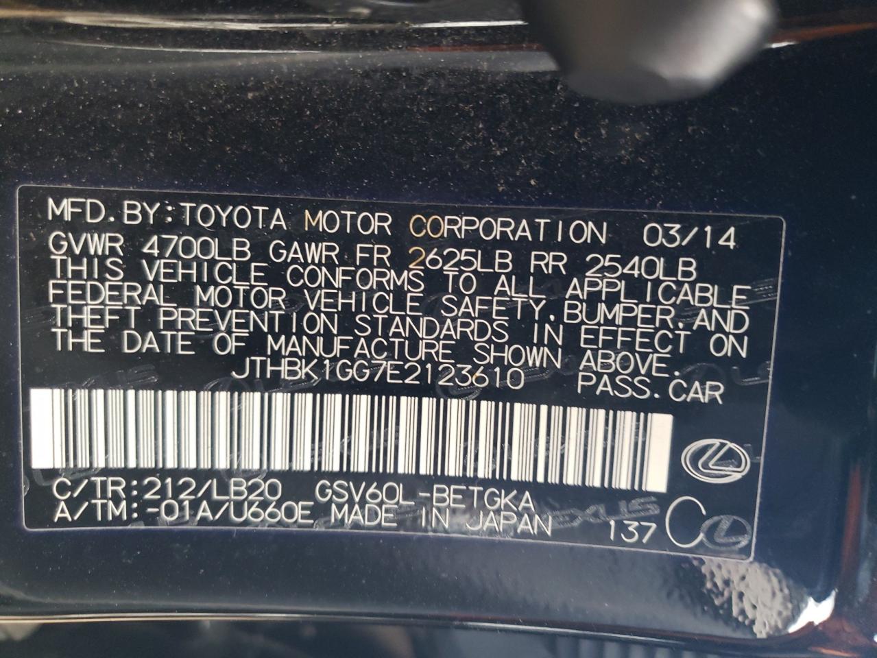 2014 Lexus ES VIN JTHBK1GG7E2123610 Copart auction photo, rear end / minor dent/scratches damage thumbnail 12