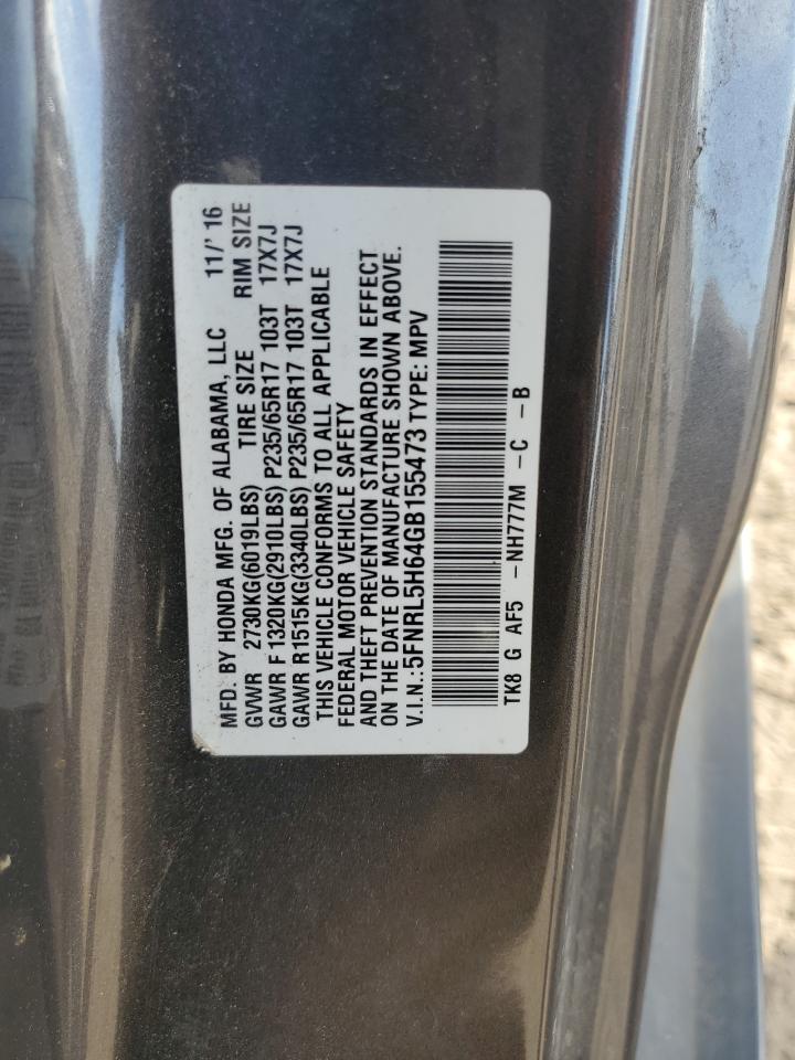 2016 Honda Odyssey VIN 5FNRL5H64GB155473 Copart auction photo, front end / side damage thumbnail 14