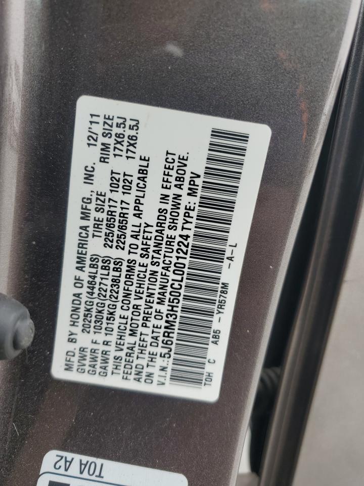 2012 Honda CR-V VIN 5J6RM3H50CL001224 Copart auction photo, front end damage thumbnail 14