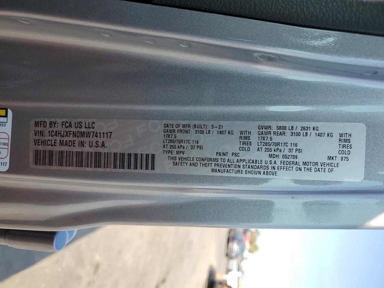 2021 Jeep Wrangler VIN 1C4HJXFN0MW741117 Copart auction photo, front end / undercarriage damage thumbnail 13