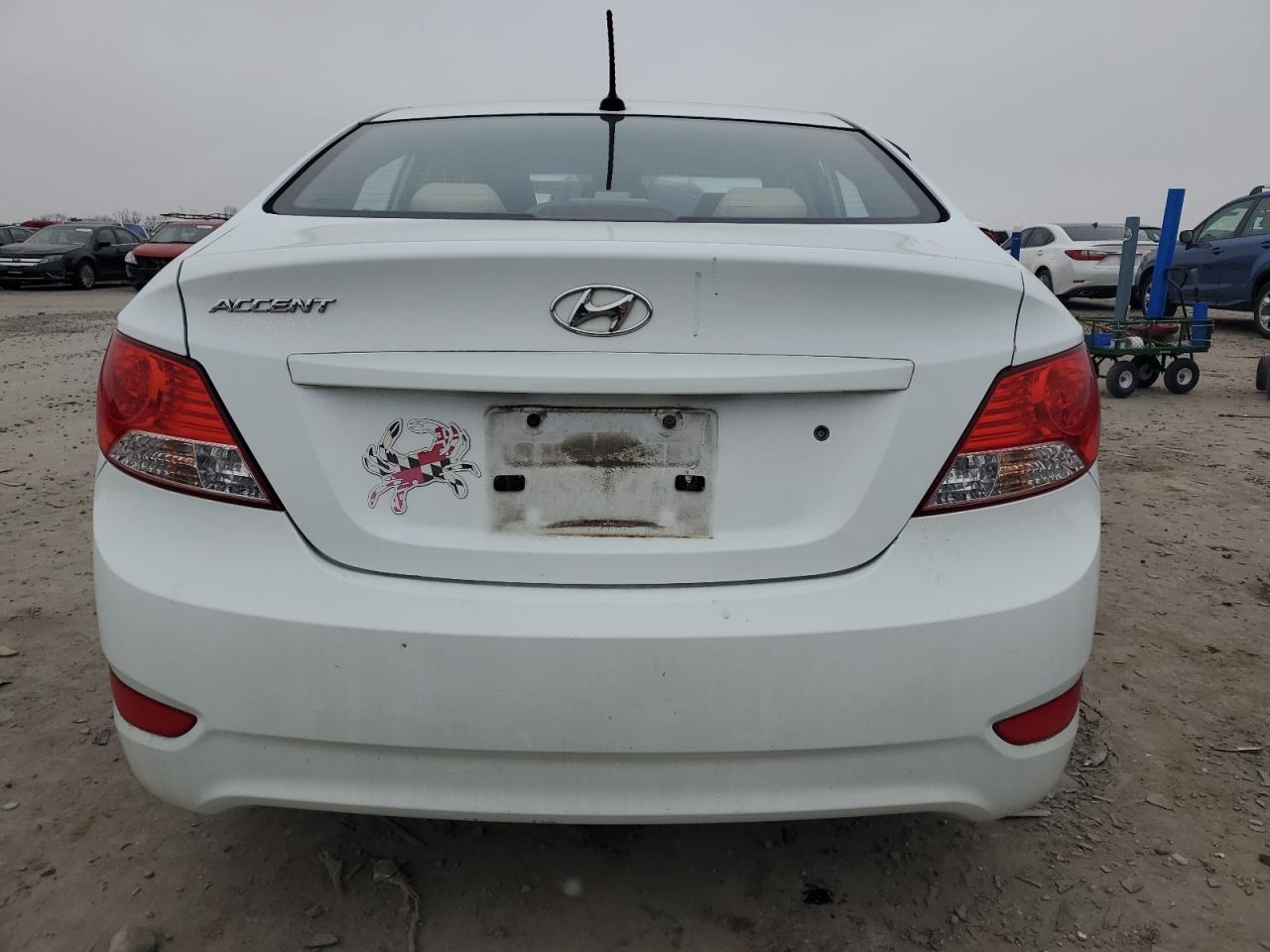 2014 Hyundai Accent VIN KMHCU4AE9EU608565 Copart auction photo, side / rear end damage thumbnail 6