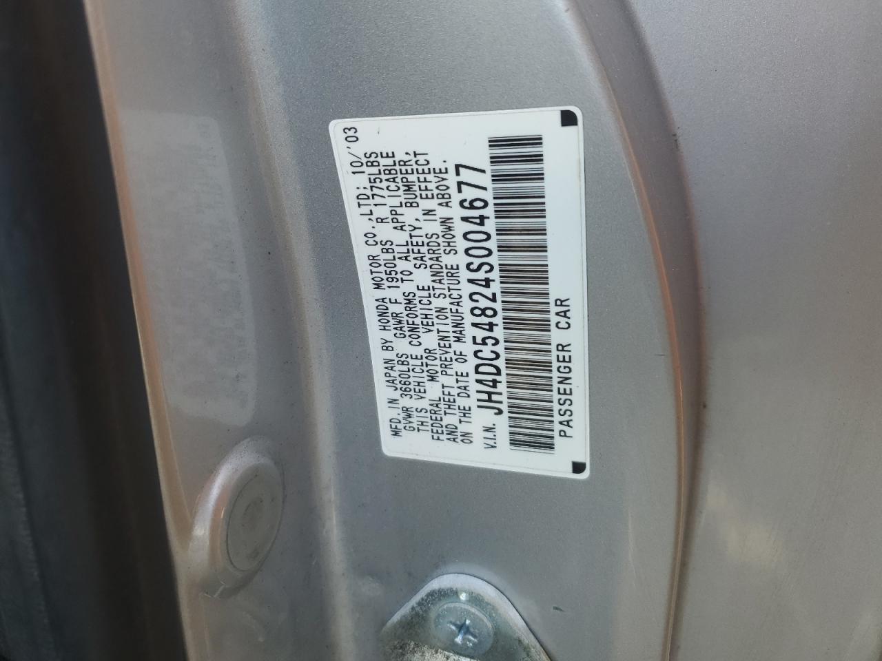 2004 Acura RSX VIN JH4DC54824S004677 Copart auction photo, front end damage thumbnail 12