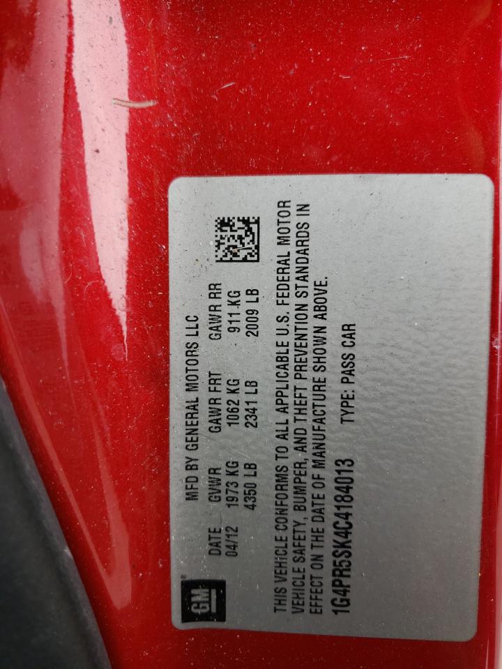 2012 Buick Verano VIN 1G4PR5SK4C4184013 Copart auction photo, front end damage thumbnail 12