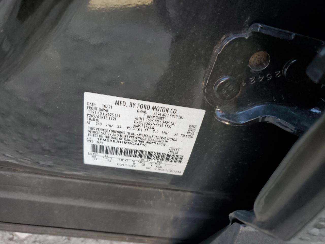 2021 Ford Explorer VIN 1FMSK8JH1MGC44710 Copart auction photo, all over damage thumbnail 15