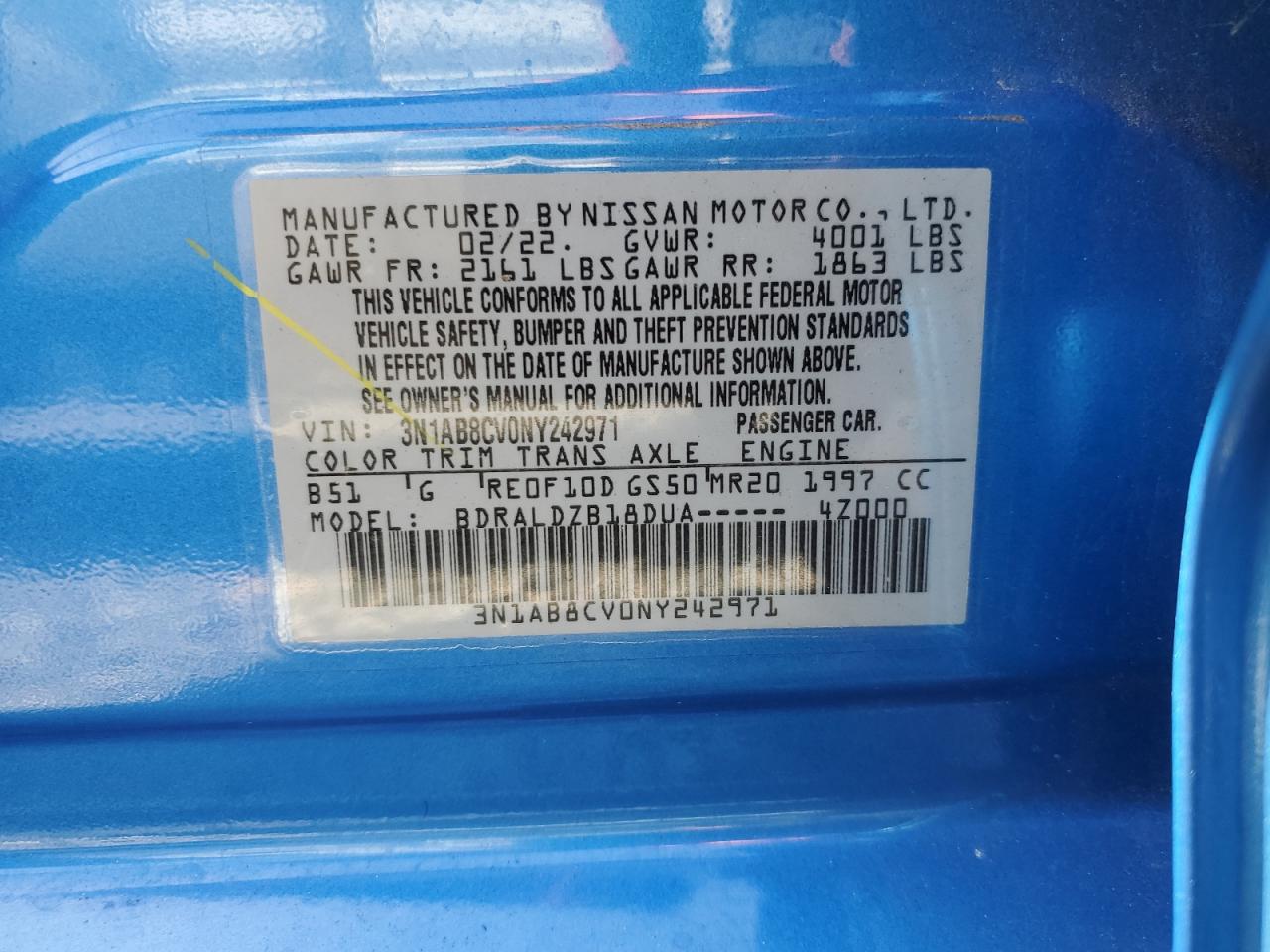 2022 Nissan Sentra VIN 3N1AB8CV0NY242971 Copart auction photo, front end damage thumbnail 12