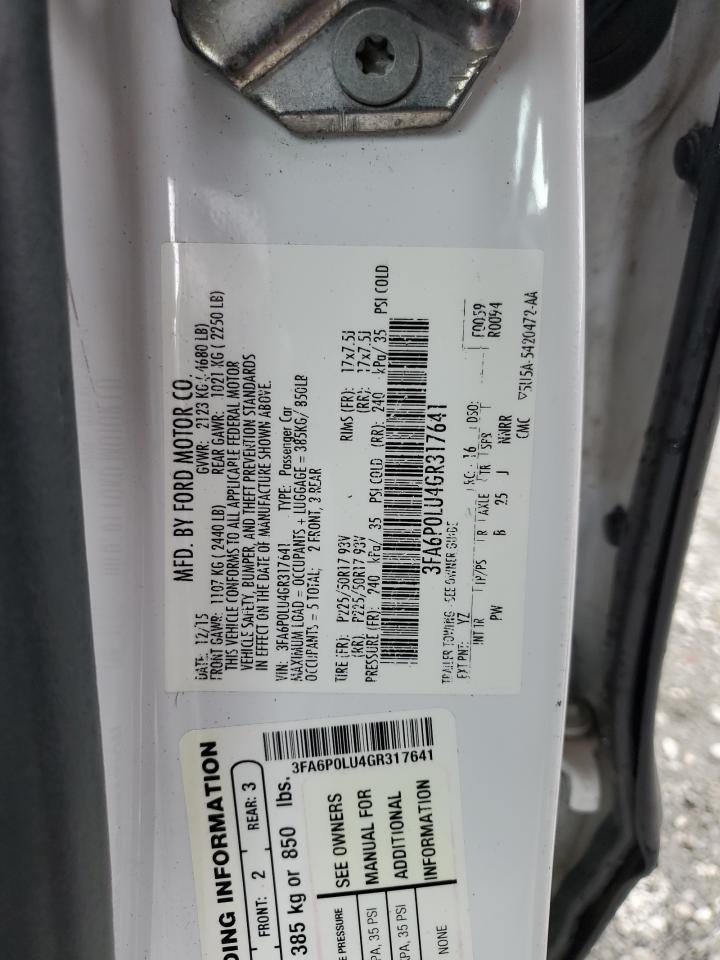 2016 Ford Fusion VIN 3FA6P0LU4GR317641 Copart auction photo, rear end damage thumbnail 12