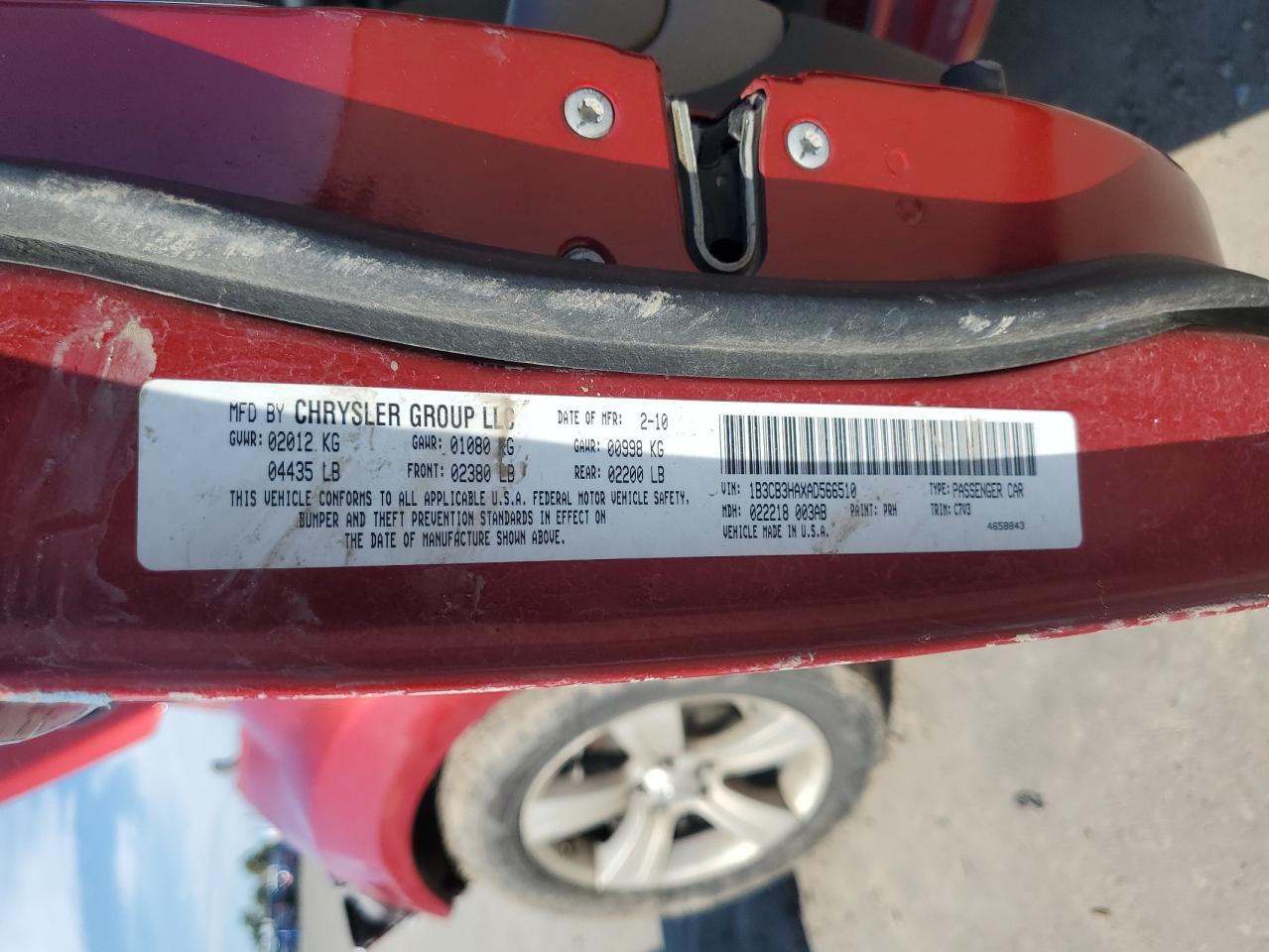 2010 Dodge Caliber VIN 1B3CB3HAXAD566510 Copart auction photo, front end damage thumbnail 15