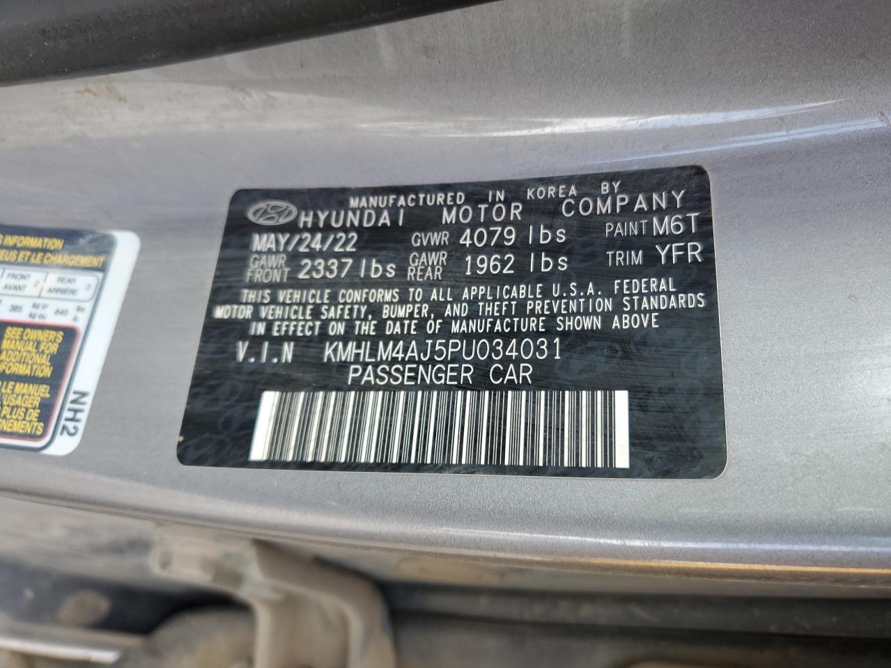 2023 Hyundai Elantra VIN KMHLM4AJ5PU034031 Copart auction photo, front end damage thumbnail 12
