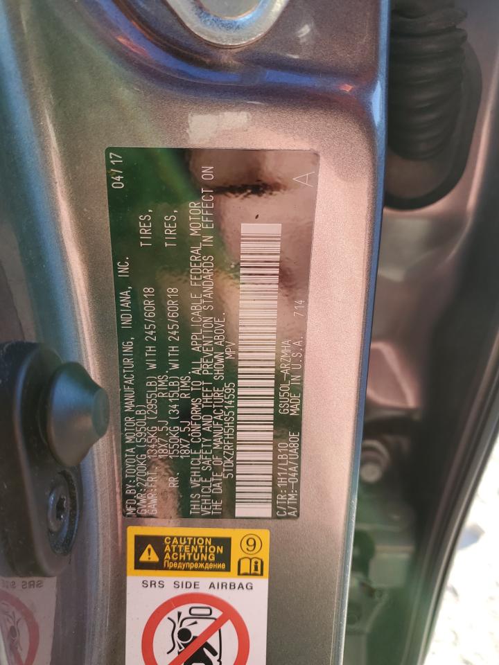2017 Toyota Highlander VIN 5TDKZRFH5HS514595 Copart auction photo, all over damage thumbnail 13