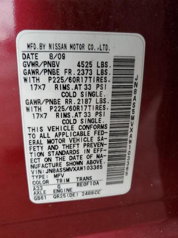 2010 Nissan Rogue VIN JN8AS5MVXAW103365 Copart auction photo, front end / minor dent/scratches damage thumbnail 13
