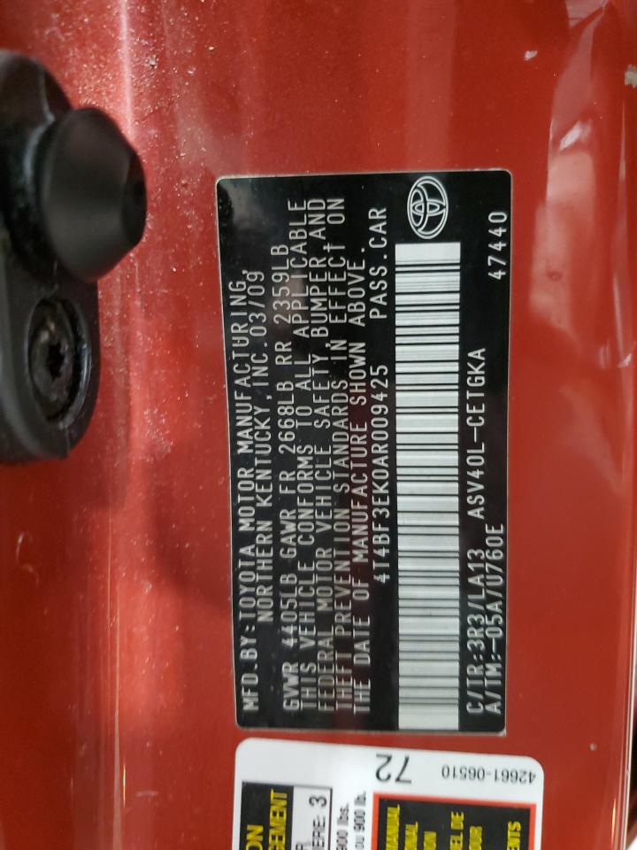 2010 Toyota Camry VIN 4T4BF3EK0AR009425 Copart auction photo, side damage thumbnail 12