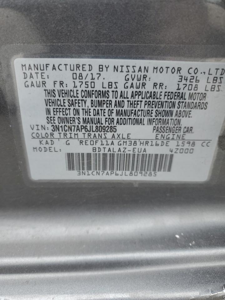 2018 Nissan Versa VIN 3N1CN7AP6JL809285 Copart auction photo, all over damage thumbnail 14