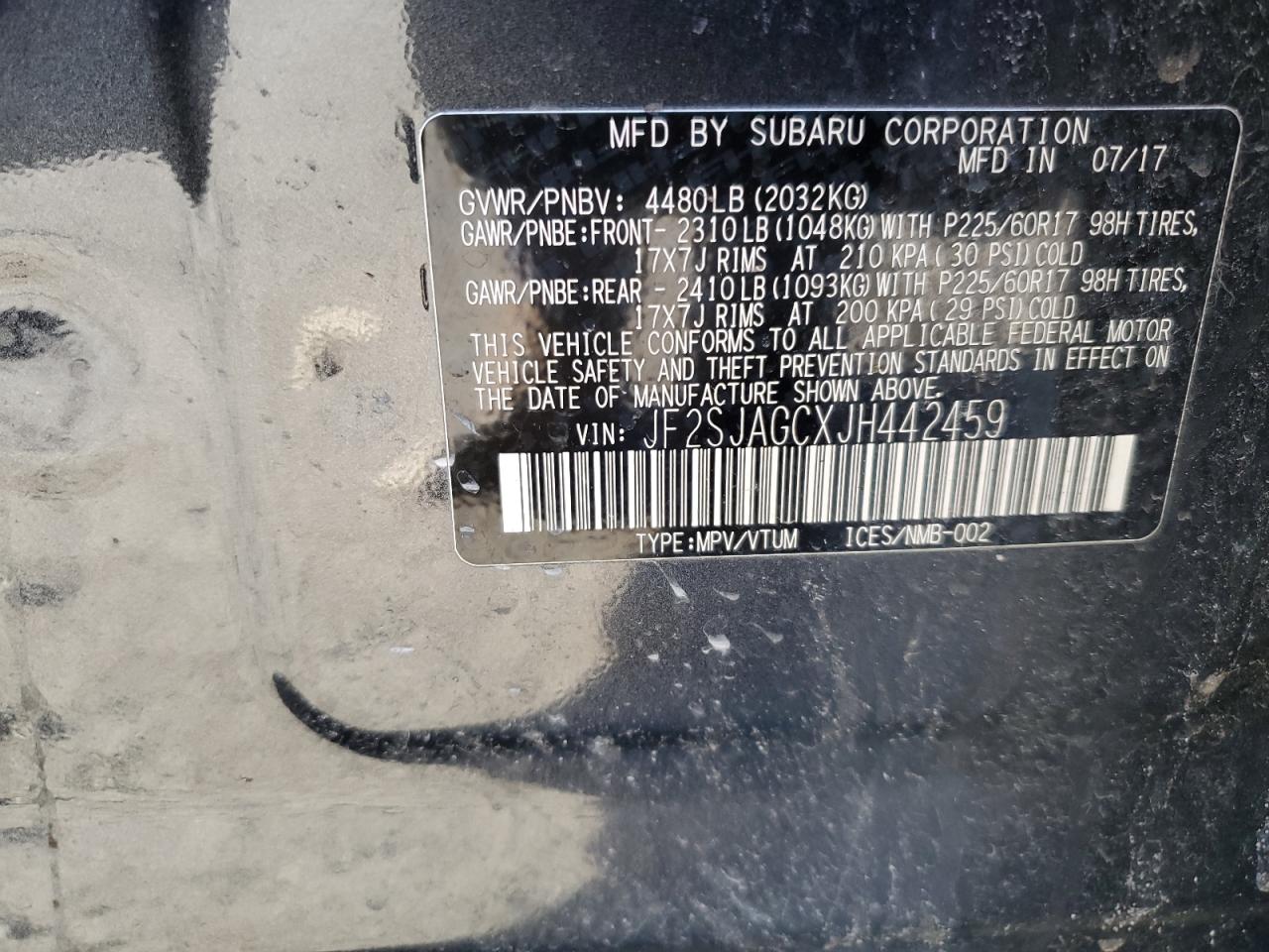 2018 Subaru Forester VIN JF2SJAGCXJH442459 Copart auction photo, front end / rear end damage thumbnail 15