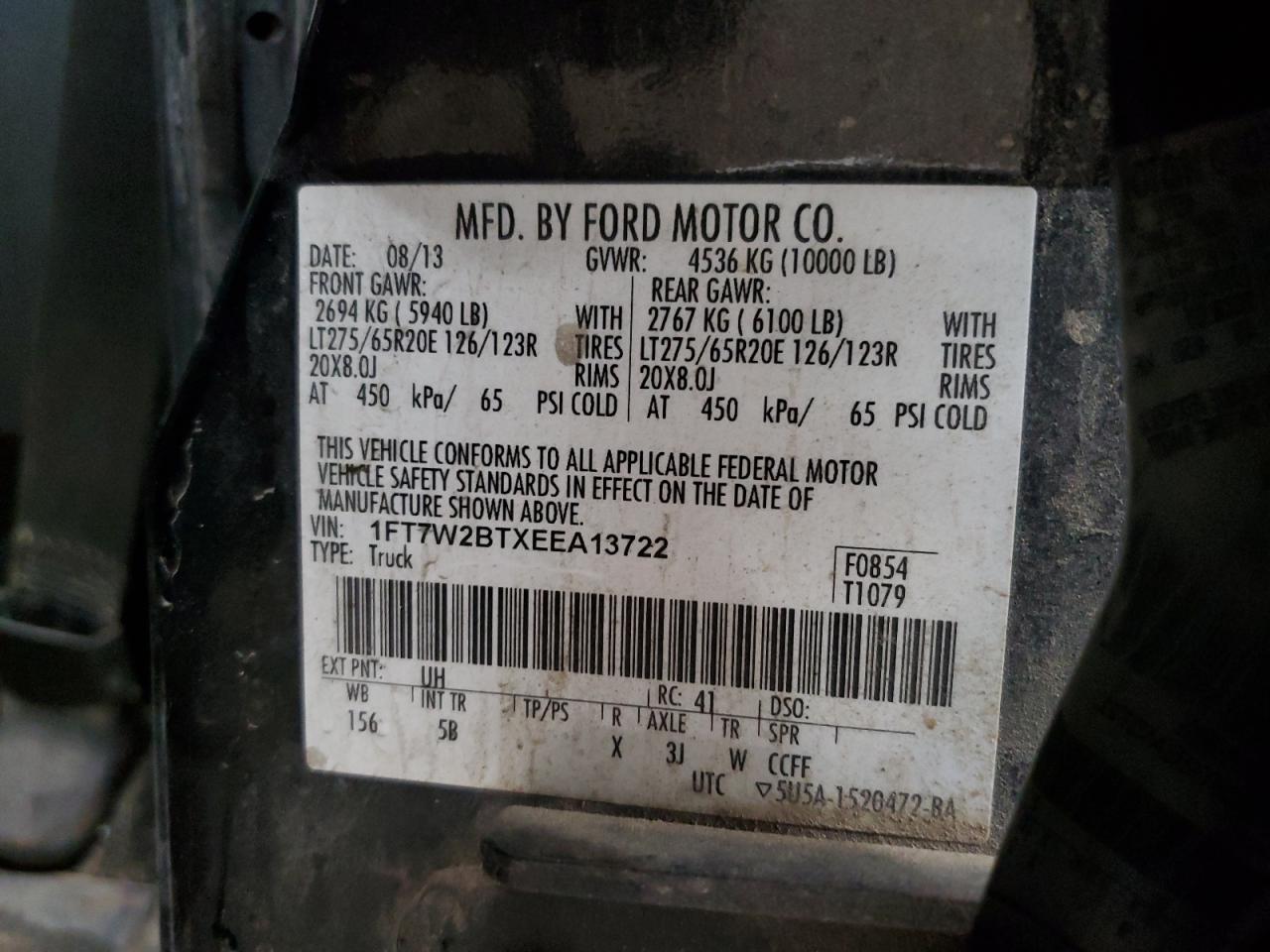 2014 Ford F250 VIN 1FT7W2BTXEEA13722 Copart auction photo, undercarriage / front end damage thumbnail 12