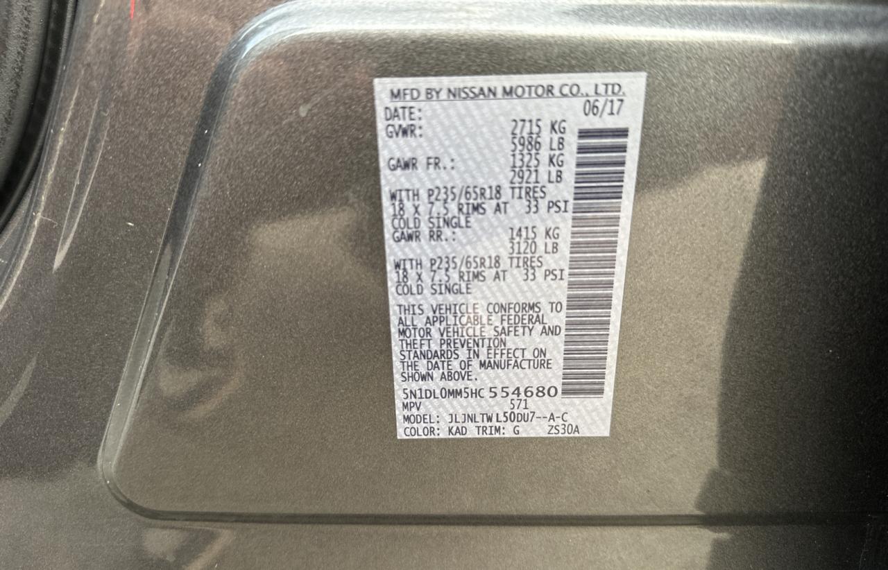 2017 Infiniti QX60 VIN 5N1DL0MM5HC554680 Copart auction photo, minor dent/scratches / normal wear damage thumbnail 10