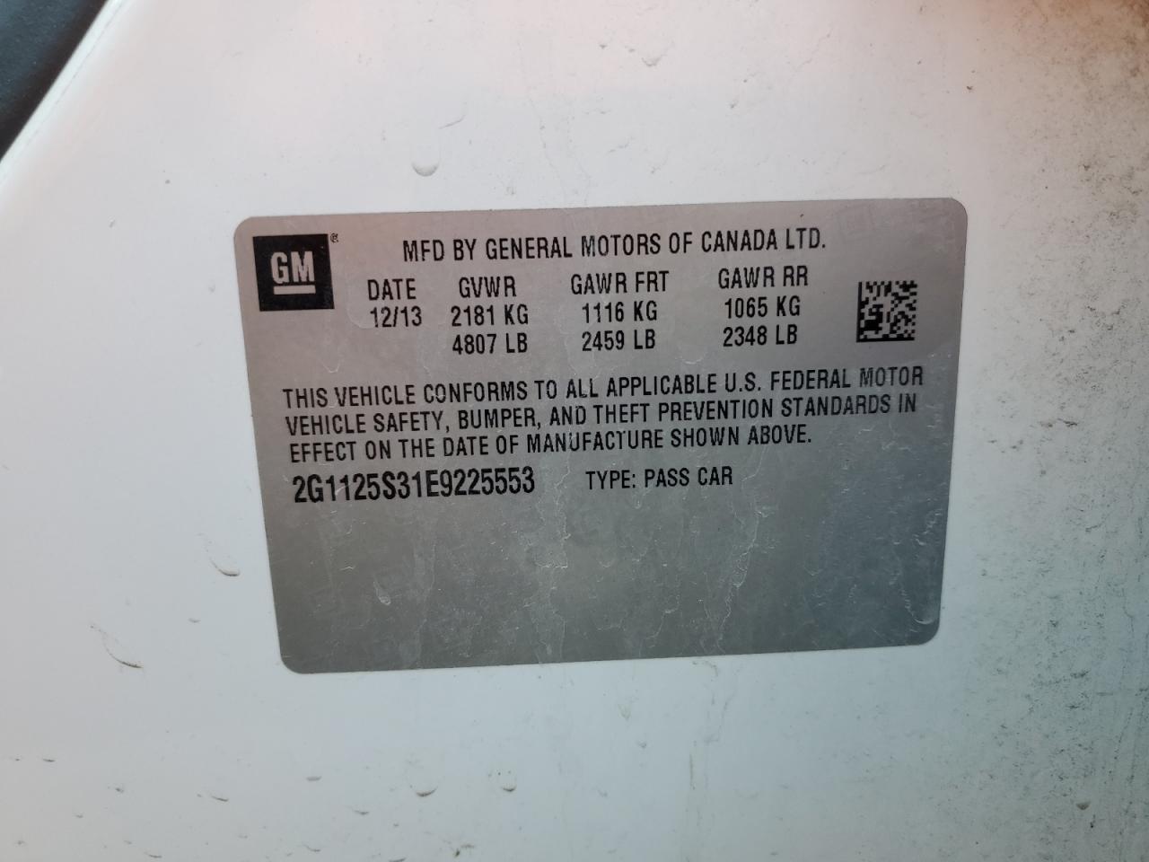 2014 Chevrolet Impala VIN 2G1125S31E9225553 Copart auction photo, front end damage thumbnail 14