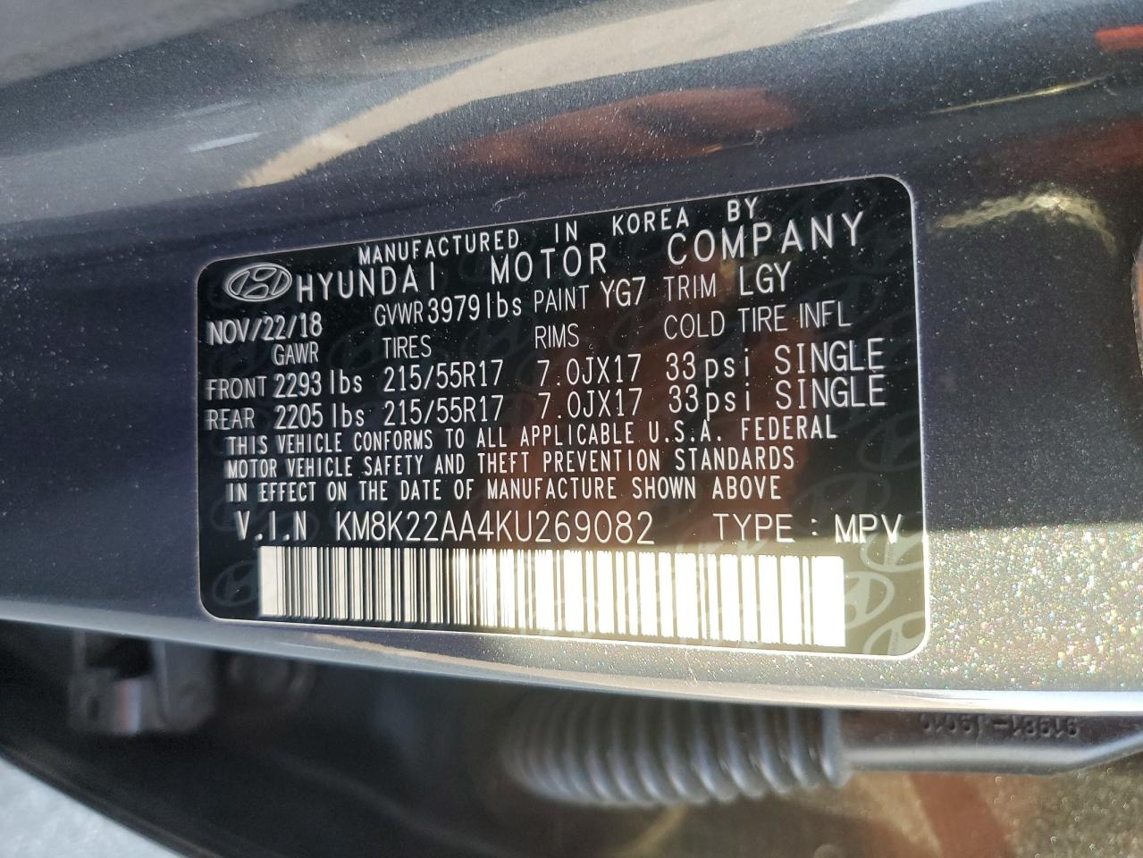 2019 Hyundai Kona VIN KM8K22AA4KU269082 Copart auction photo, all over damage thumbnail 13