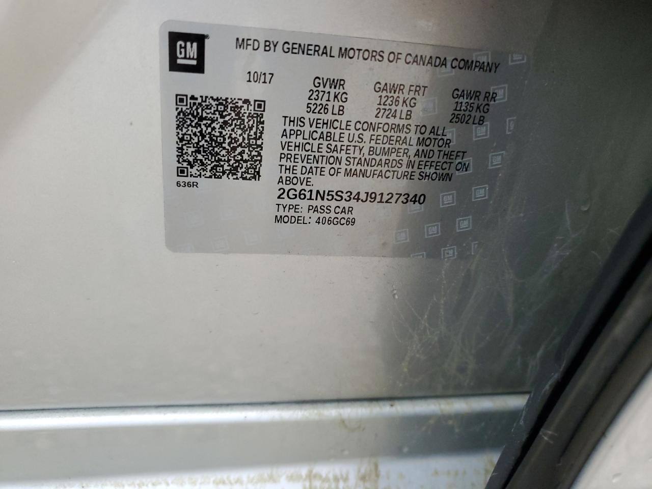 2018 Cadillac XTS VIN 2G61N5S34J9127340 Copart auction photo, water/flood damage thumbnail 13