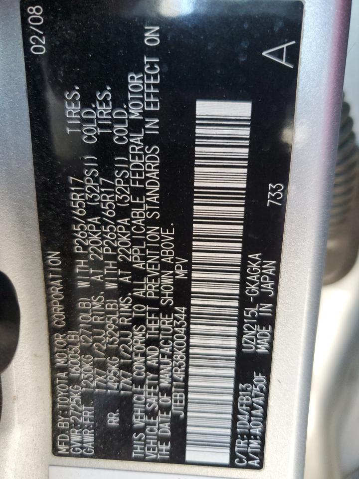 2008 Toyota 4Runner VIN JTEBT14R38K004344 Copart auction photo, front end damage thumbnail 15