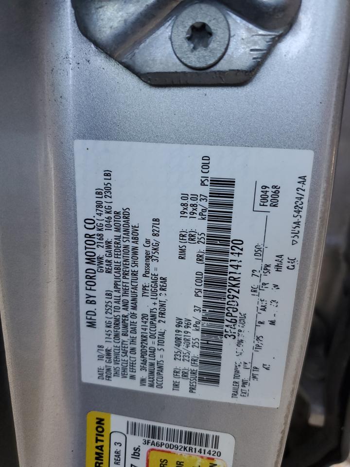 2019 Ford Fusion VIN 3FA6P0D92KR141420 Copart auction photo, front end damage thumbnail 14