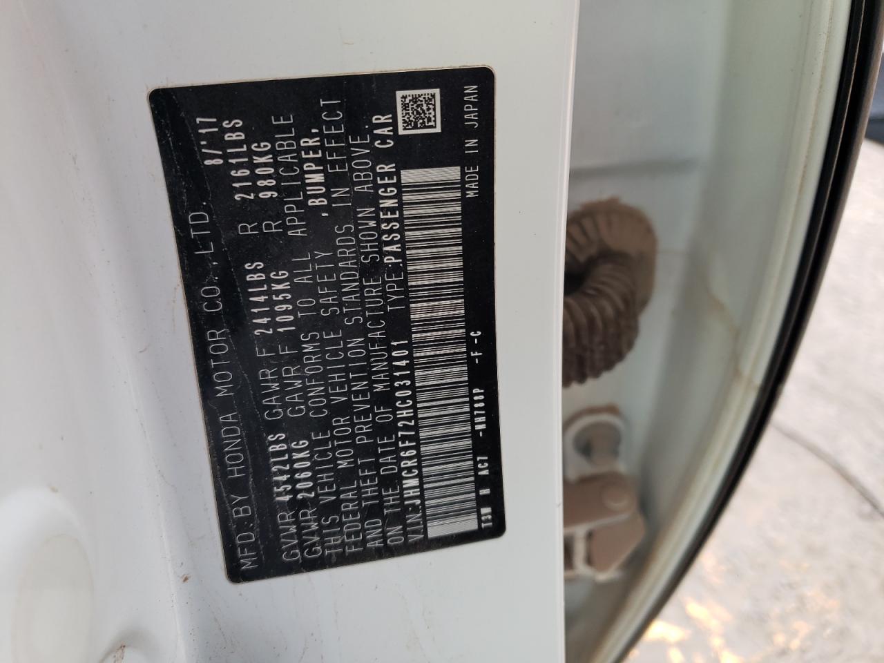 2017 Honda Accord VIN JHMCR6F72HC031401 Copart auction photo, water/flood damage thumbnail 13