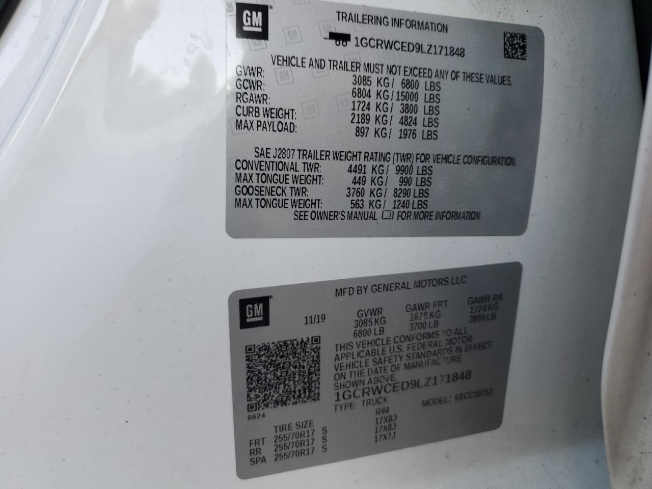2020 Chevrolet Silverado VIN 1GCRWCED9LZ171848 Copart auction photo, minor dent/scratches damage thumbnail 12