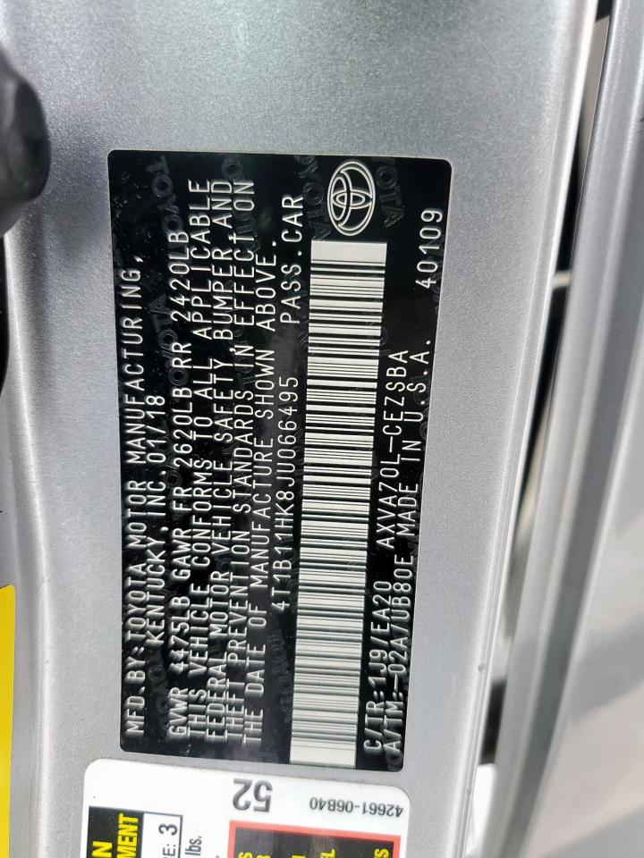 2018 Toyota Camry VIN 4T1B11HK8JU066495 Copart auction photo, side damage thumbnail 14