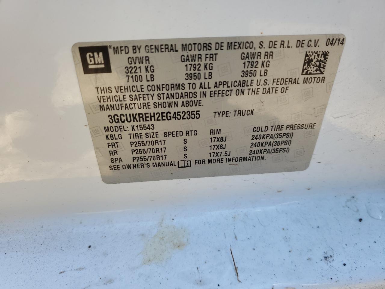 2014 Chevrolet Silverado VIN 3GCUKREH2EG452355 Copart auction photo, all over damage thumbnail 12