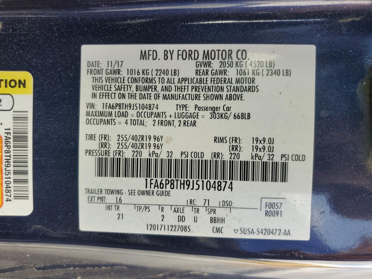 2018 Ford Mustang VIN 1FA6P8TH9J5104874 Copart auction photo, all over damage thumbnail 12