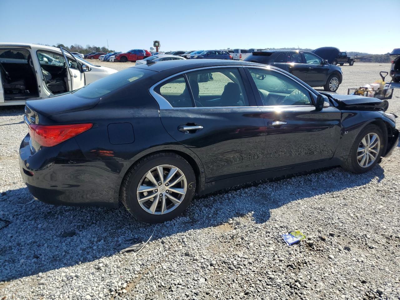 2015 Infiniti Q50 VIN JN1BV7AR3FM421814 Copart auction photo, front end / side damage thumbnail 3