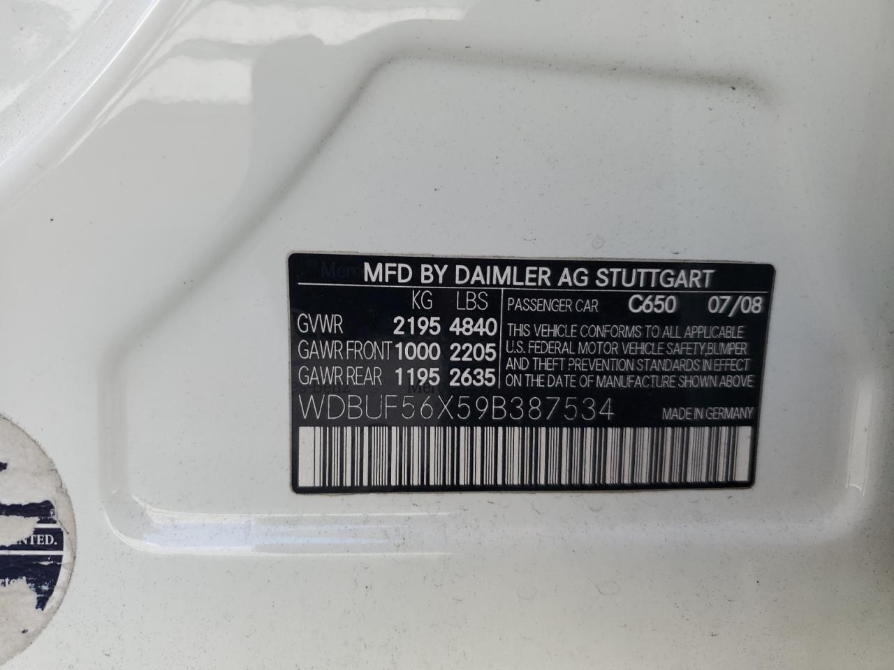 2009 Mercedes-Benz E-klasse VIN WDBUF56X59B387534 Copart auction photo, front end damage thumbnail 12